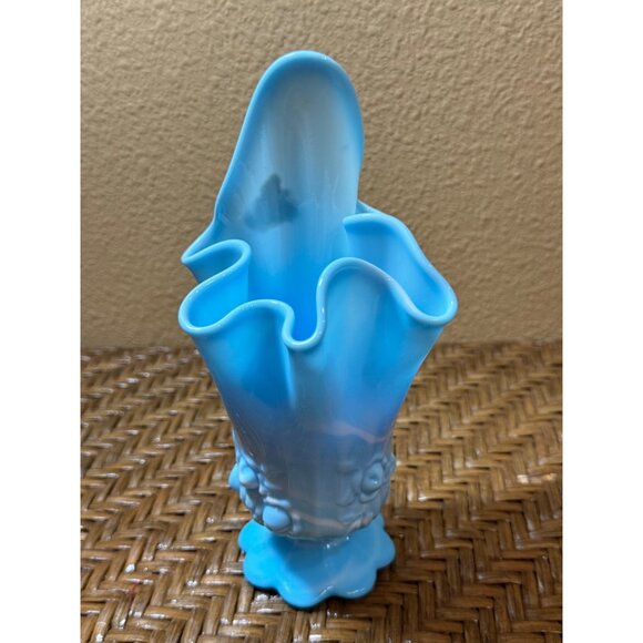 Fenton Blue Slag Hankerchief Ruffled Edge Art Glass Vase - Picture 2 of 8
